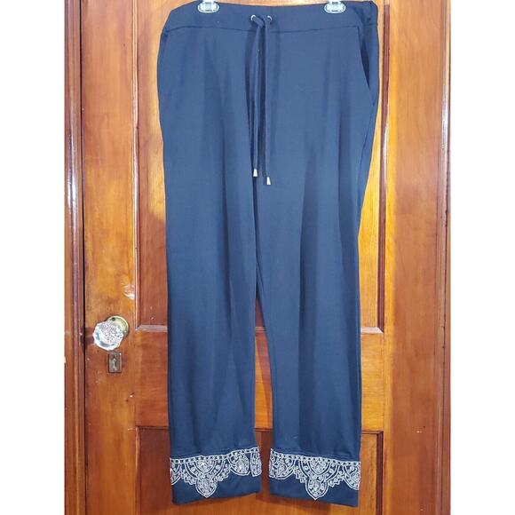 Love Sam Med Beaded Cuff Soft Knit Elastic Waist Pockets Drawstring Black Pants - Picture 2 of 10